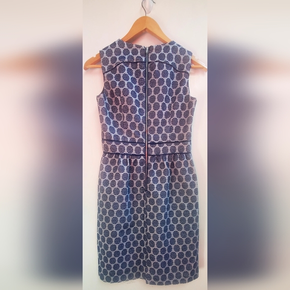 Skies Are Blue Woven Dots Dress Navy White Texture WOM SZ8 Zip Back Waist Accent - Picture 11 of 15